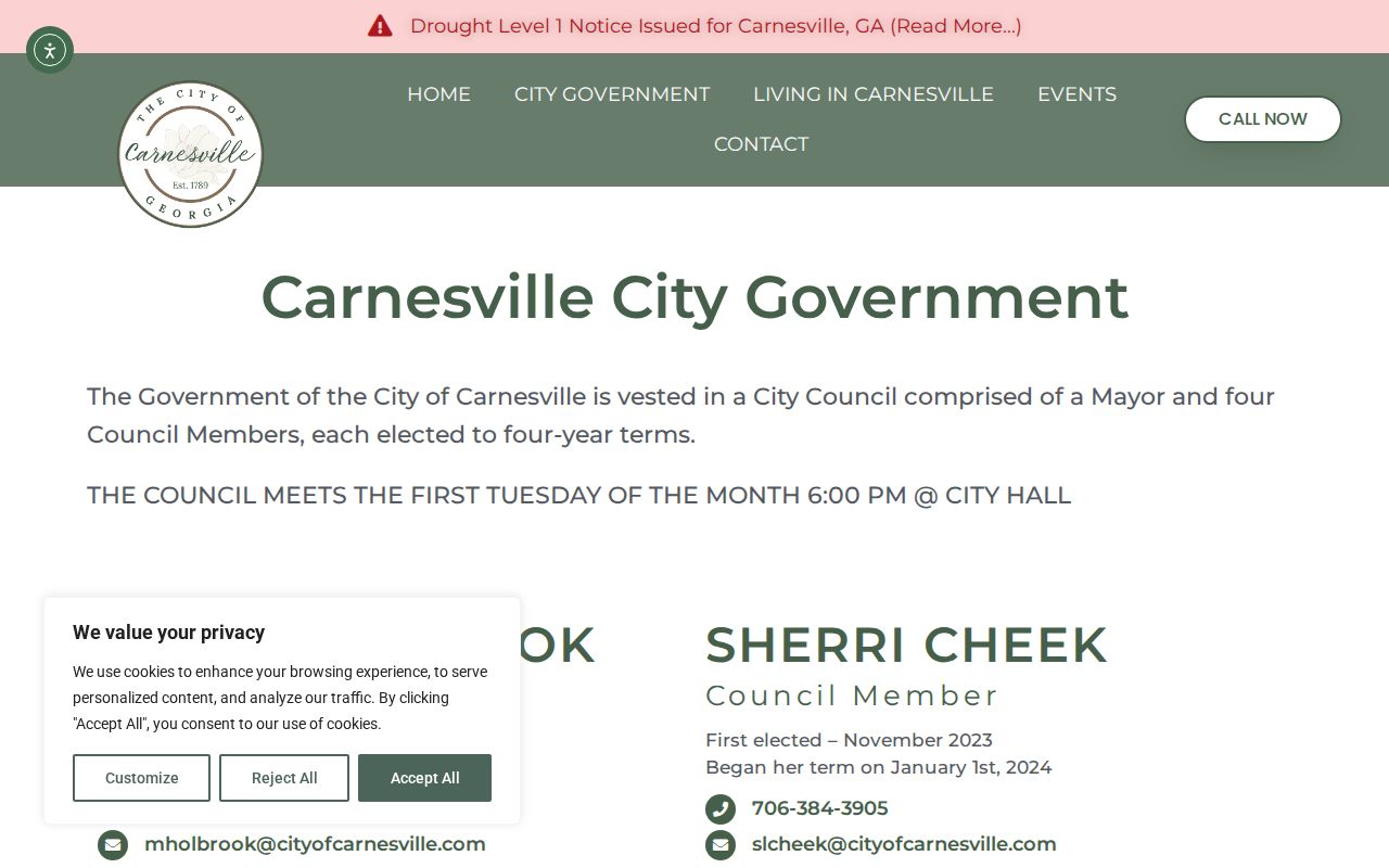 Franklin County Carnesville city government page for municipal records
