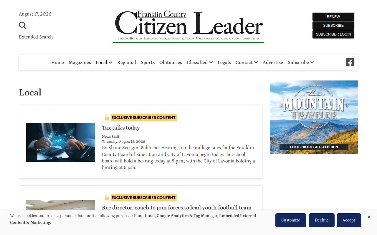 Franklin County Citizen Leader local news coverage page