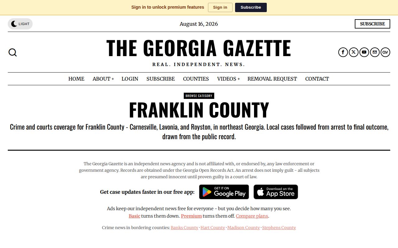 The Georgia Gazette Franklin County local booking coverage page