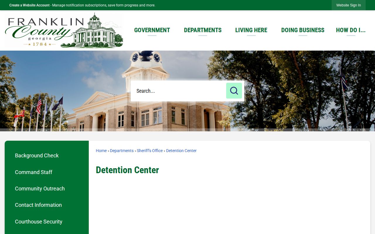 Franklin County Detention Center official page with no public roster interface