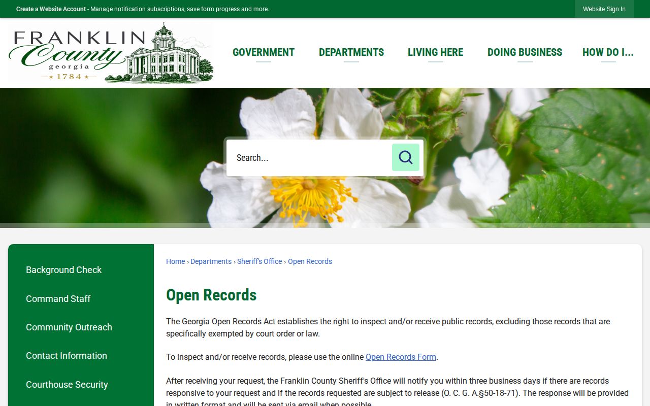 Franklin County Sheriff's Office open records access for booking records