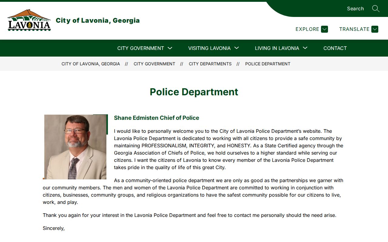 Franklin County Lavonia Police Department booking-record access page